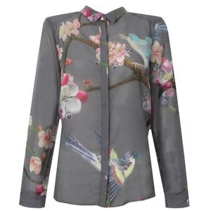 Ted Baker Womens Oriental Print Grey Shirt